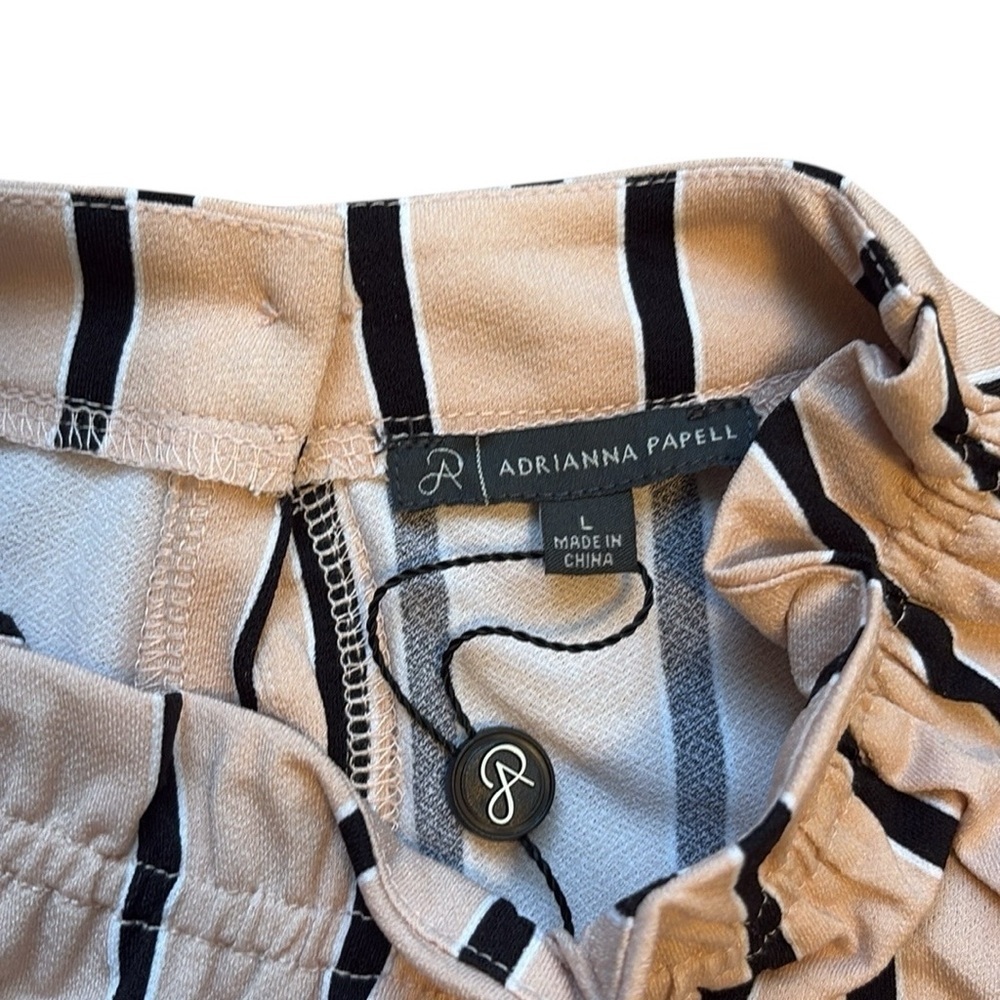 Adrianna Papell Striped Blouse Ruffle Black and Pink Size L New - Picture 4 of 5